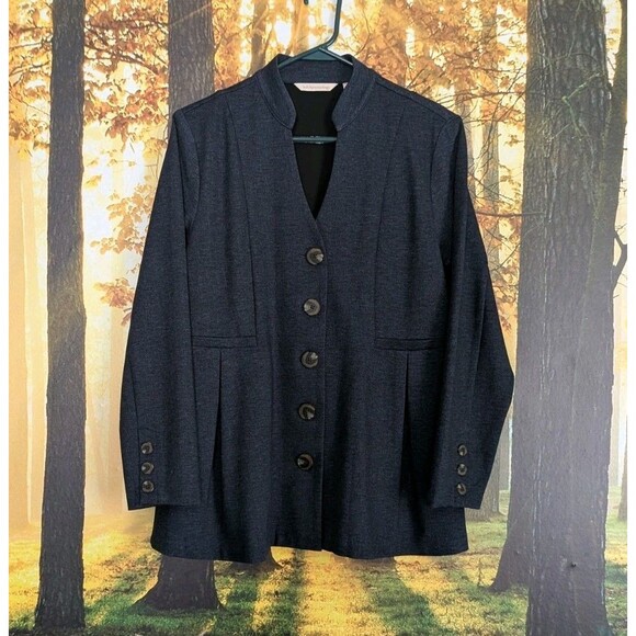 Soft Surroundings Women's Blazer Jacket Petite Medium PM Blue Buttons Pleats - Picture 1 of 10